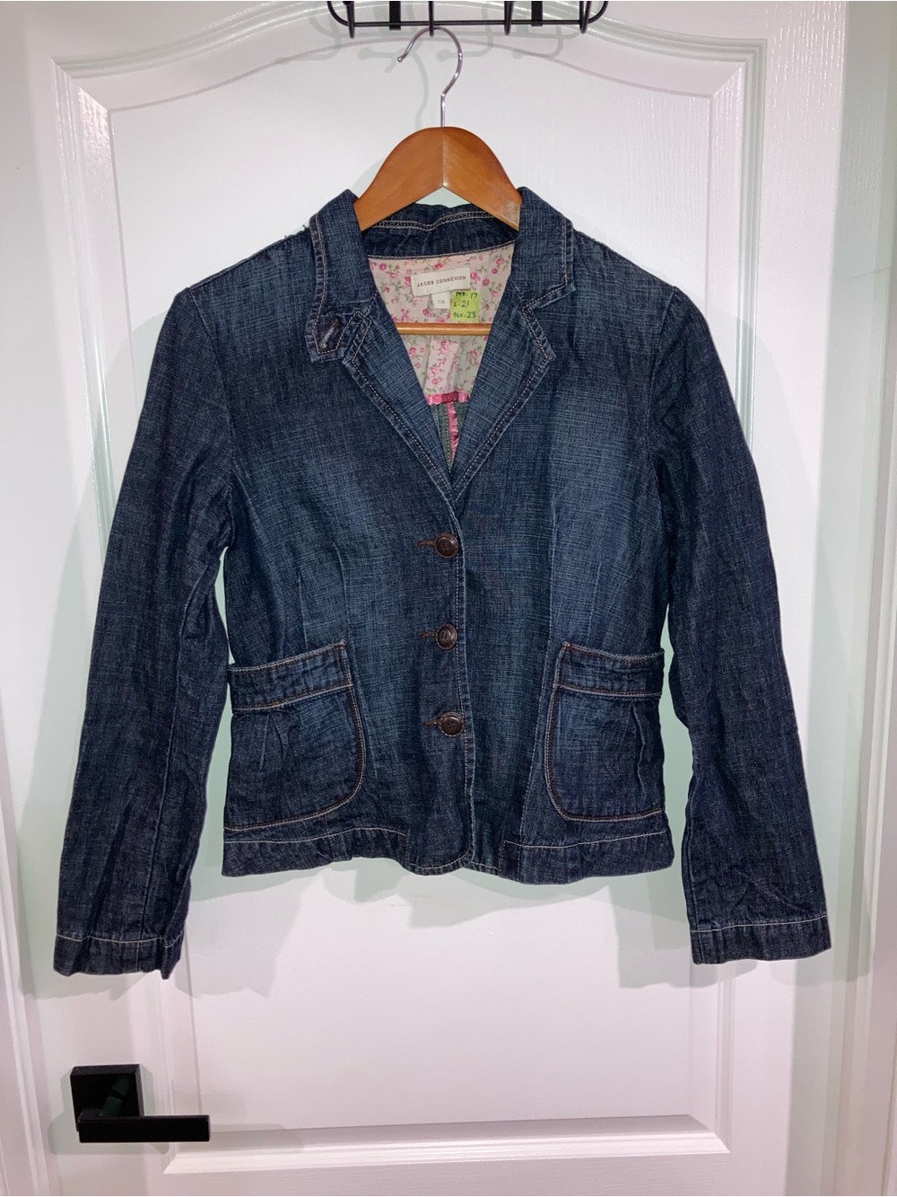 Jacob Connexion Blue V-Neck Denim Blazer - size 7/8